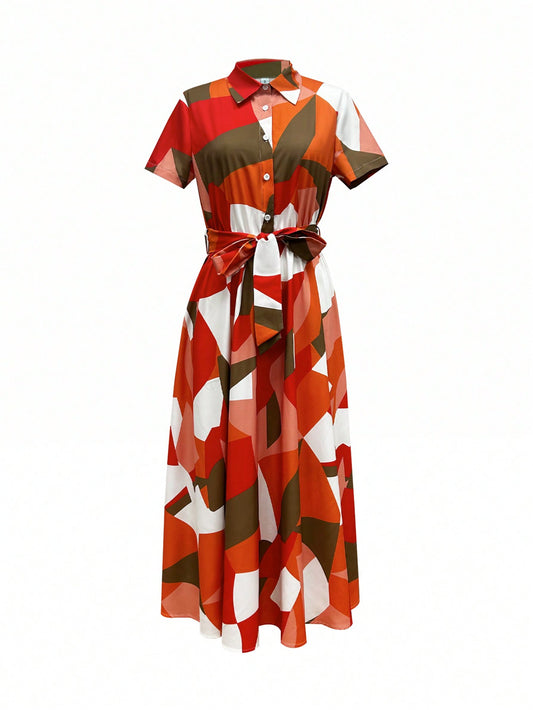 More Fashion Bold And Chic Geometric Shirt Dress Mid Length Elegance