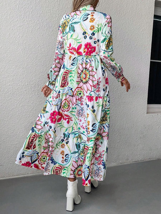 More Fashion Vibrant Printed Button Maxi Dress