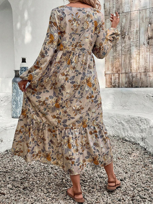 More Fashion Floral Maxi Dress with Bell Sleeves