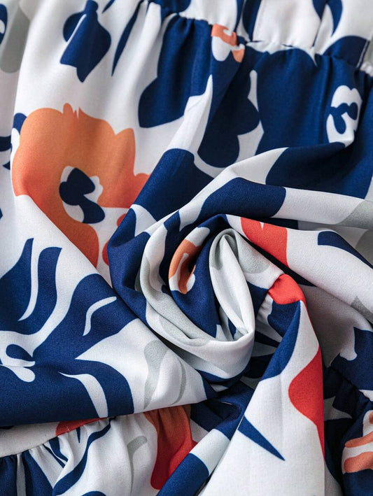 More Fashion Floral Flutter Sleeve Summer Dress with Elastic Waist