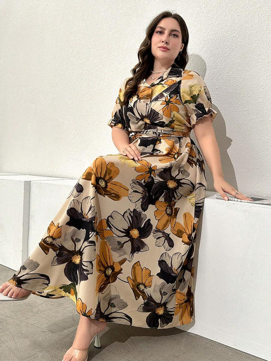 Bold Bloom Plus-Size Floral Shirt Dress β Effortless Elegance for Every Curve