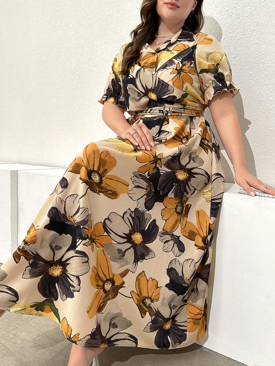 Bold Bloom Plus-Size Floral Shirt Dress β Effortless Elegance for Every Curve