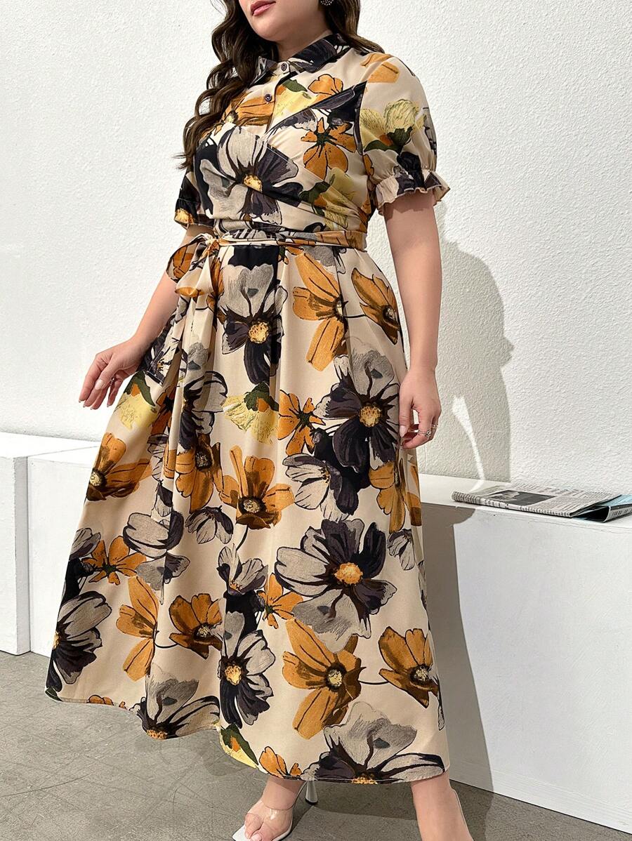 Bold Bloom Plus-Size Floral Shirt Dress β Effortless Elegance for Every Curve