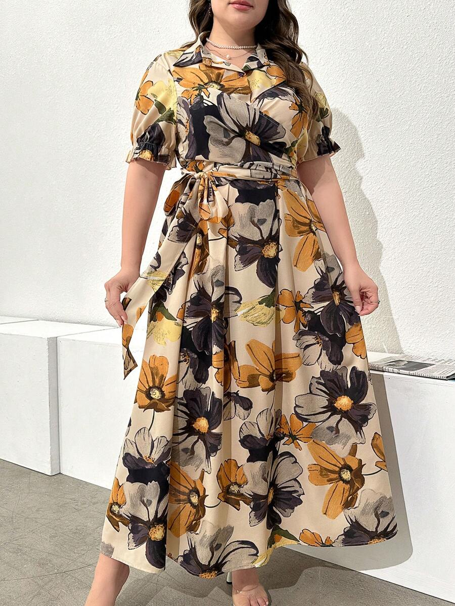 Bold Bloom Plus-Size Floral Shirt Dress β Effortless Elegance for Every Curve