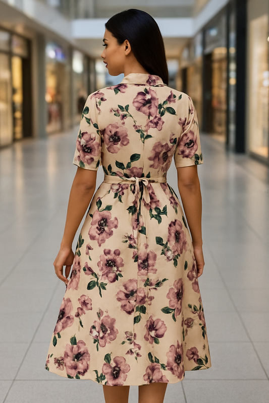 Elegant White & Pink Floral Print Rayon Maxi Shirt Dress with Belt – Casual & Party Wear