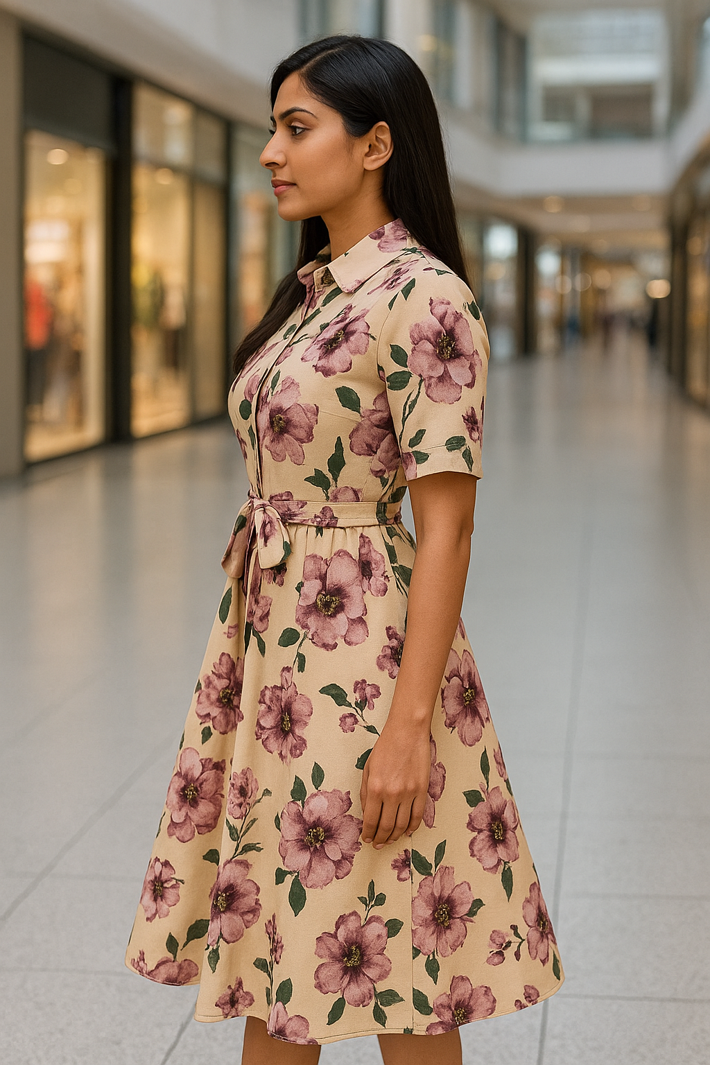 Elegant White & Pink Floral Print Rayon Maxi Shirt Dress with Belt – Casual & Party Wear
