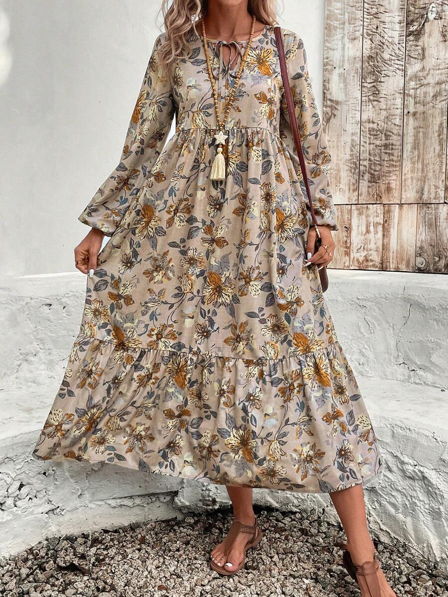 🌸 Boho Floral Maxi Dress with Bell Sleeves 🌼