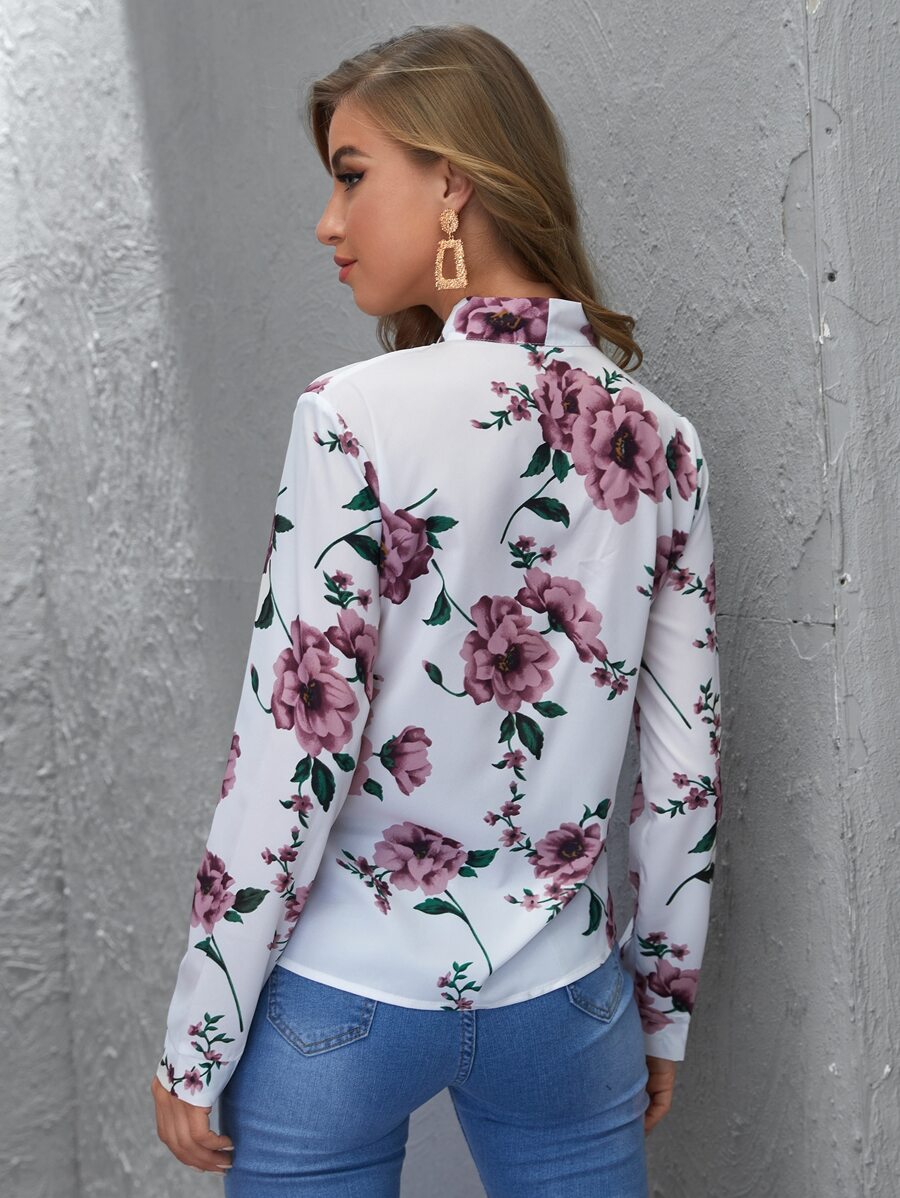 💐 Vintage Bloom Floral Bow-Tie Blouse – Elegant Charm Redefined