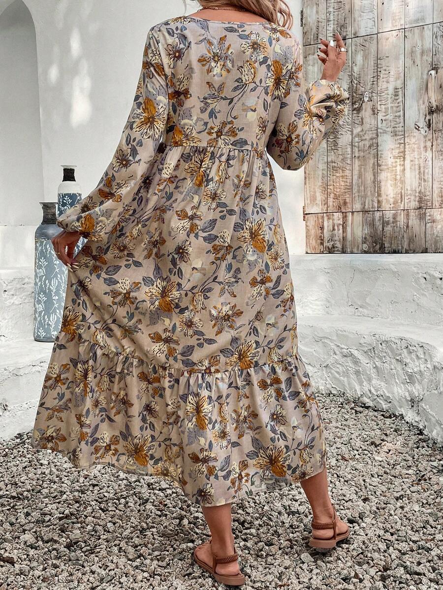 🌸 Boho Floral Maxi Dress with Bell Sleeves 🌼