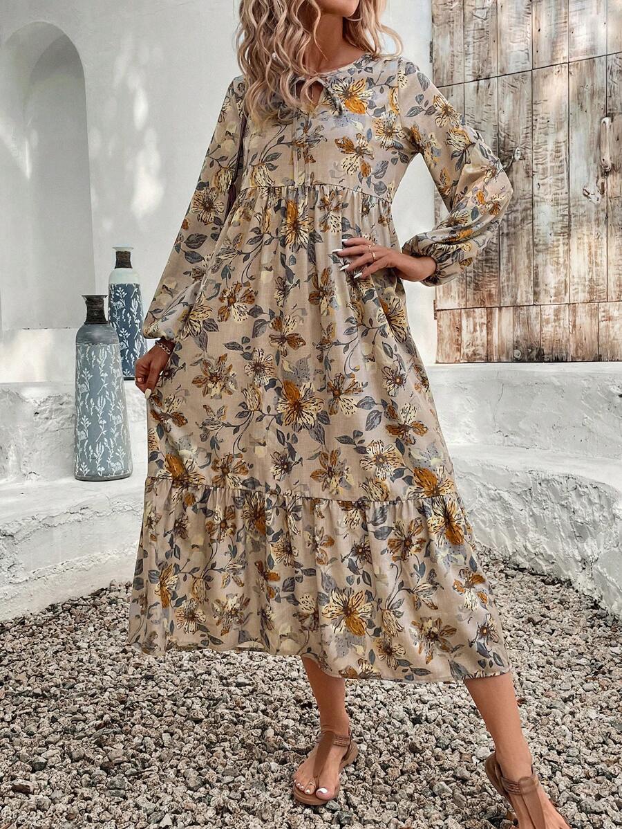 🌸 Boho Floral Maxi Dress with Bell Sleeves 🌼
