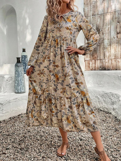 🌸 Boho Floral Maxi Dress with Bell Sleeves 🌼