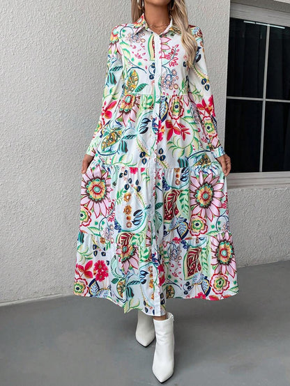 🌸 Vibrant Printed Button-Down Maxi Dress 🌼