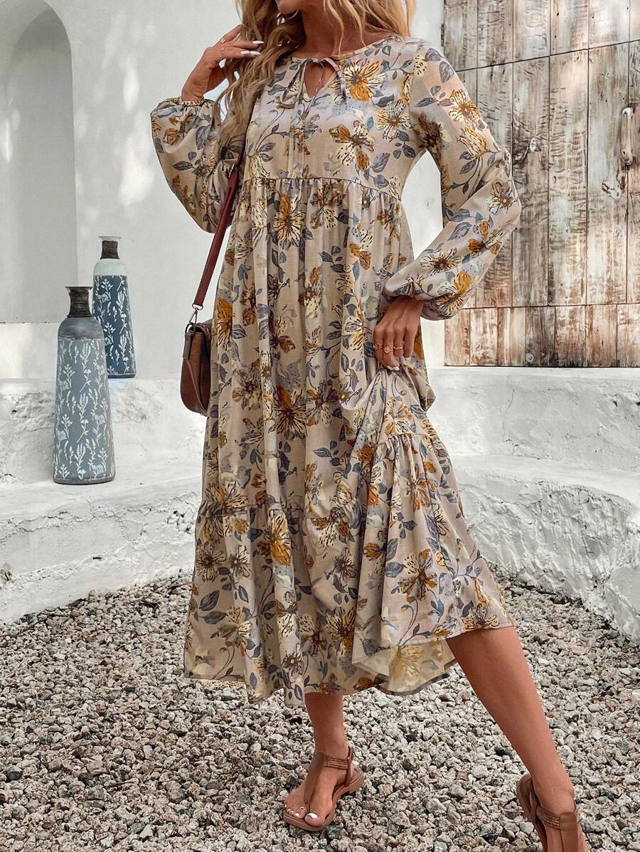 🌸 Boho Floral Maxi Dress with Bell Sleeves 🌼