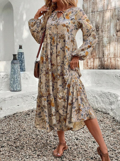 🌸 Boho Floral Maxi Dress with Bell Sleeves 🌼