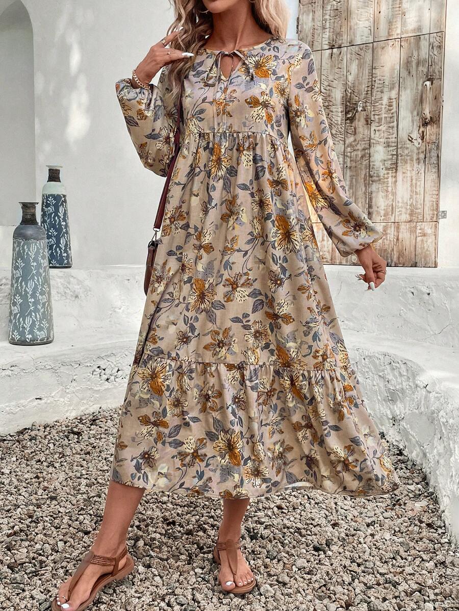 🌸 Boho Floral Maxi Dress with Bell Sleeves 🌼