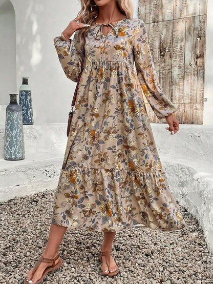 🌸 Boho Floral Maxi Dress with Bell Sleeves 🌼