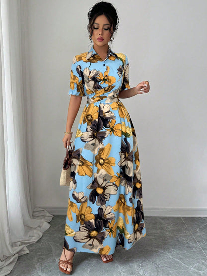 🌸 Floral Breeze Button-Down Maxi Dress 🌸